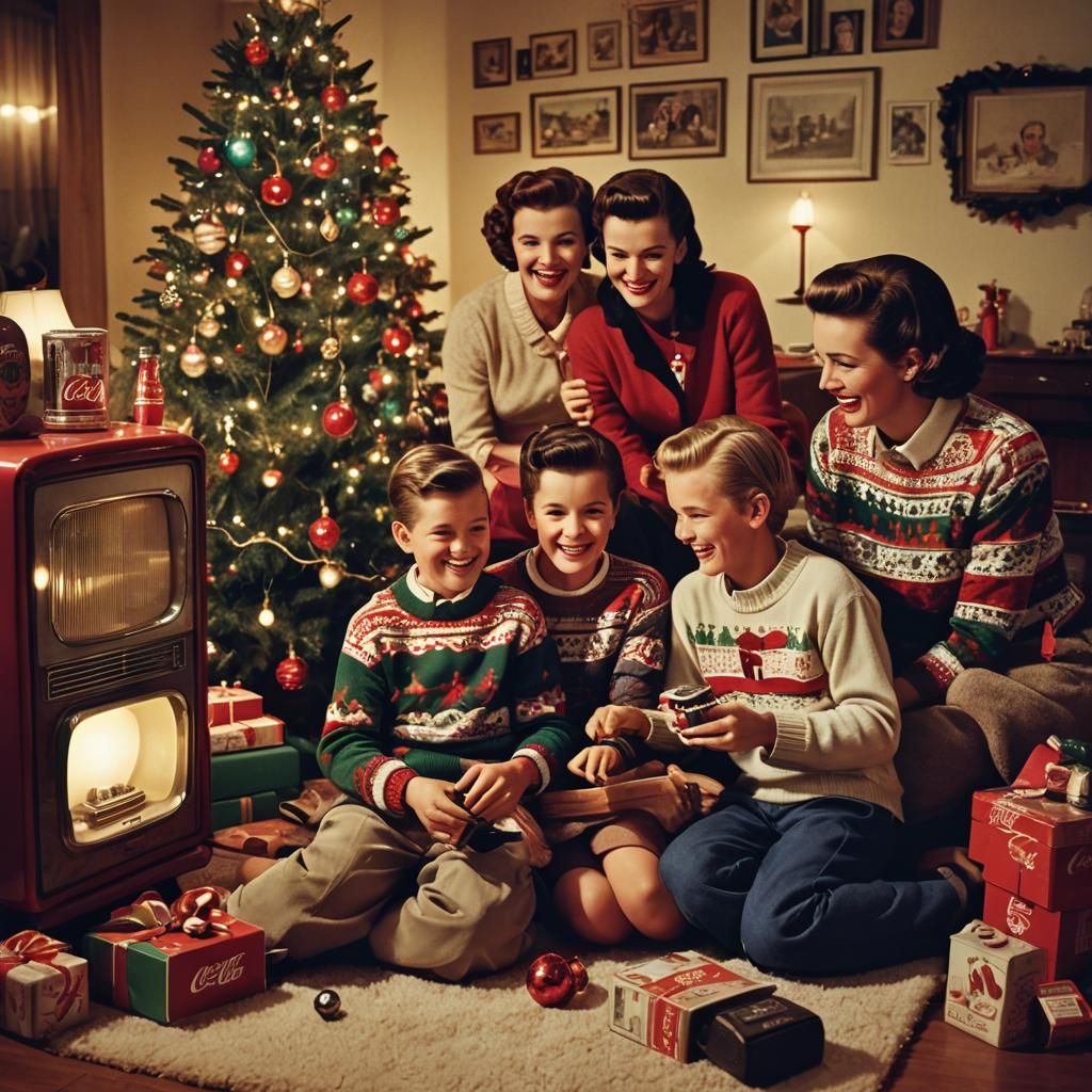 Nostalgic 1950s Christmas Scene with Coca-Cola, Film Noir