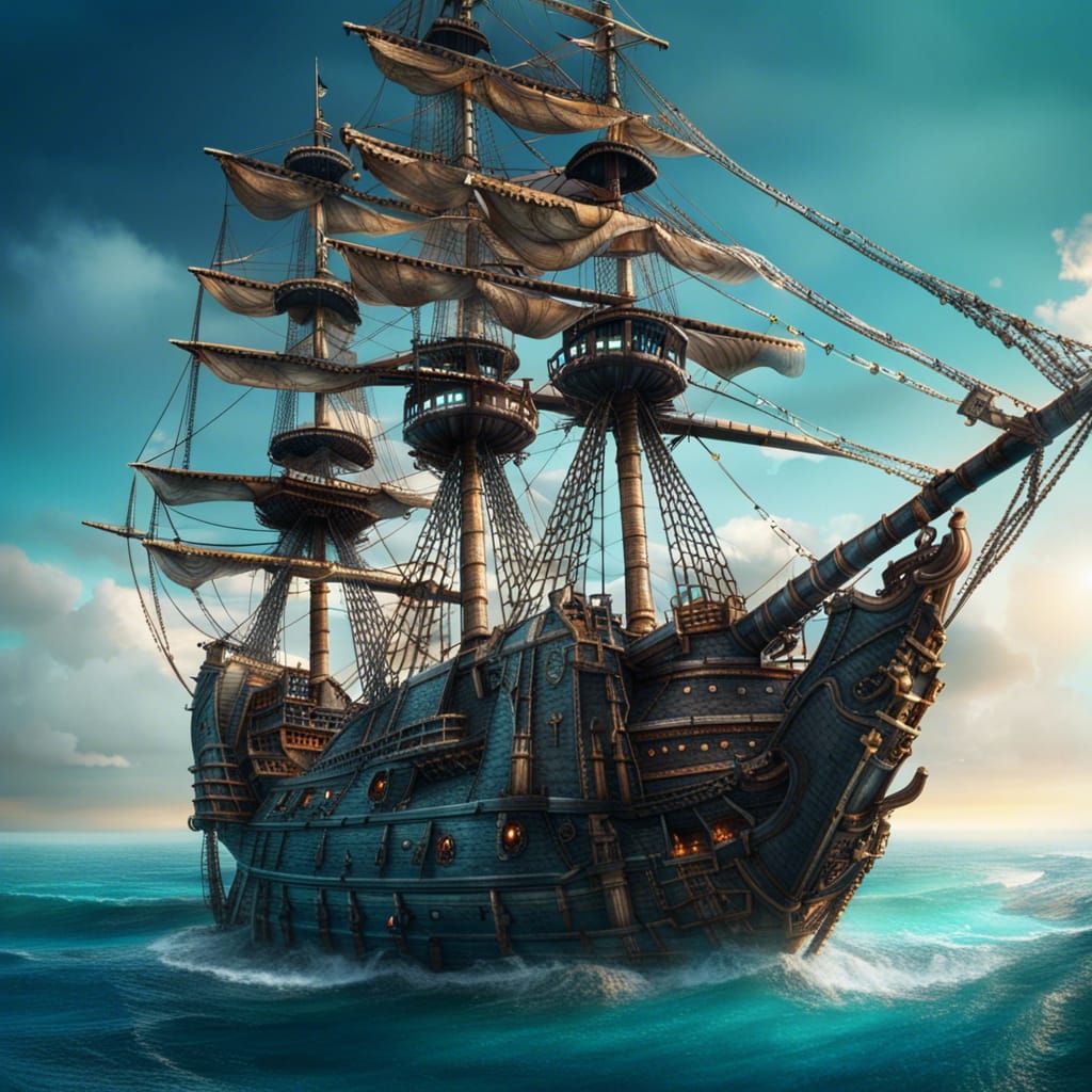 Epic Pirate Ship on High Seas: Digital Matte Painting