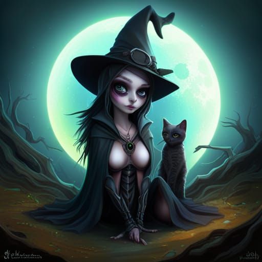Cute Baby Skeleton Creature with Kitten in Fantasy Art