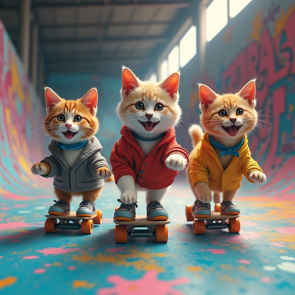 Vibrant Roller Skating Frenzy in a Colorful Indoor Skate Par...