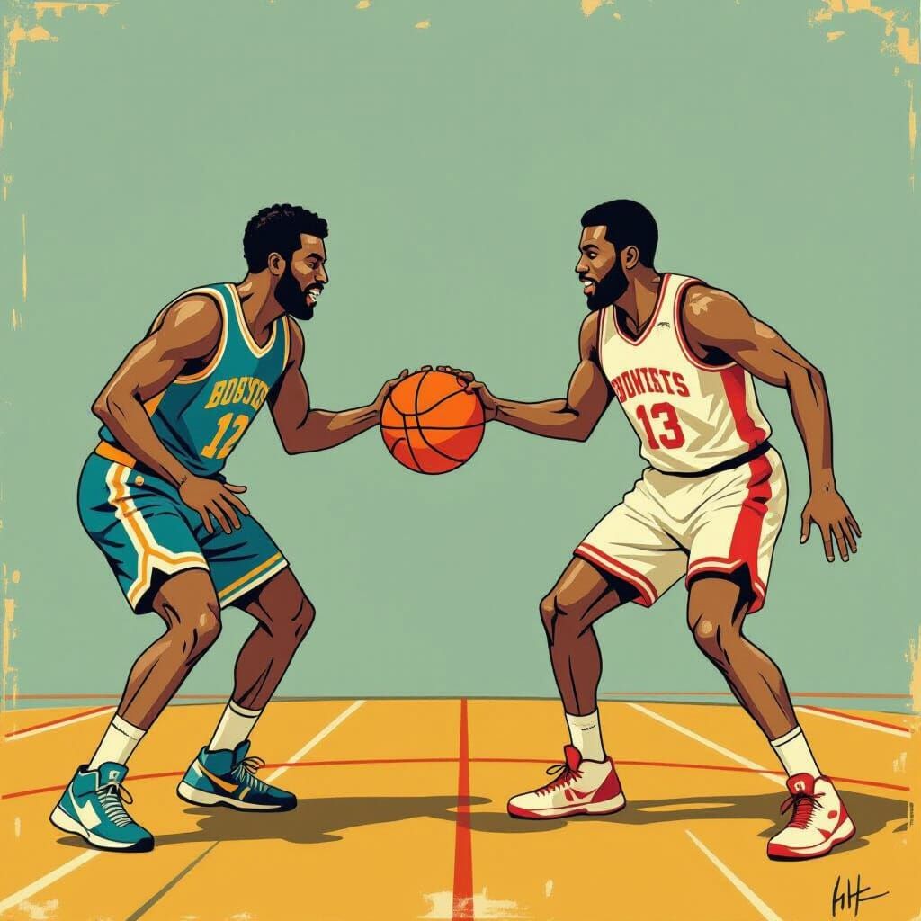 Vintage Basketball Game in Retro Art Style