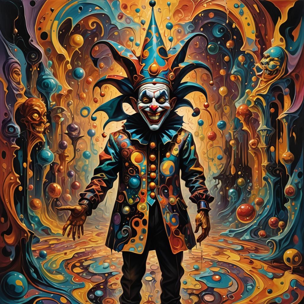 Sinister Jester's Surreal Smile: A Melting Canvas Dream