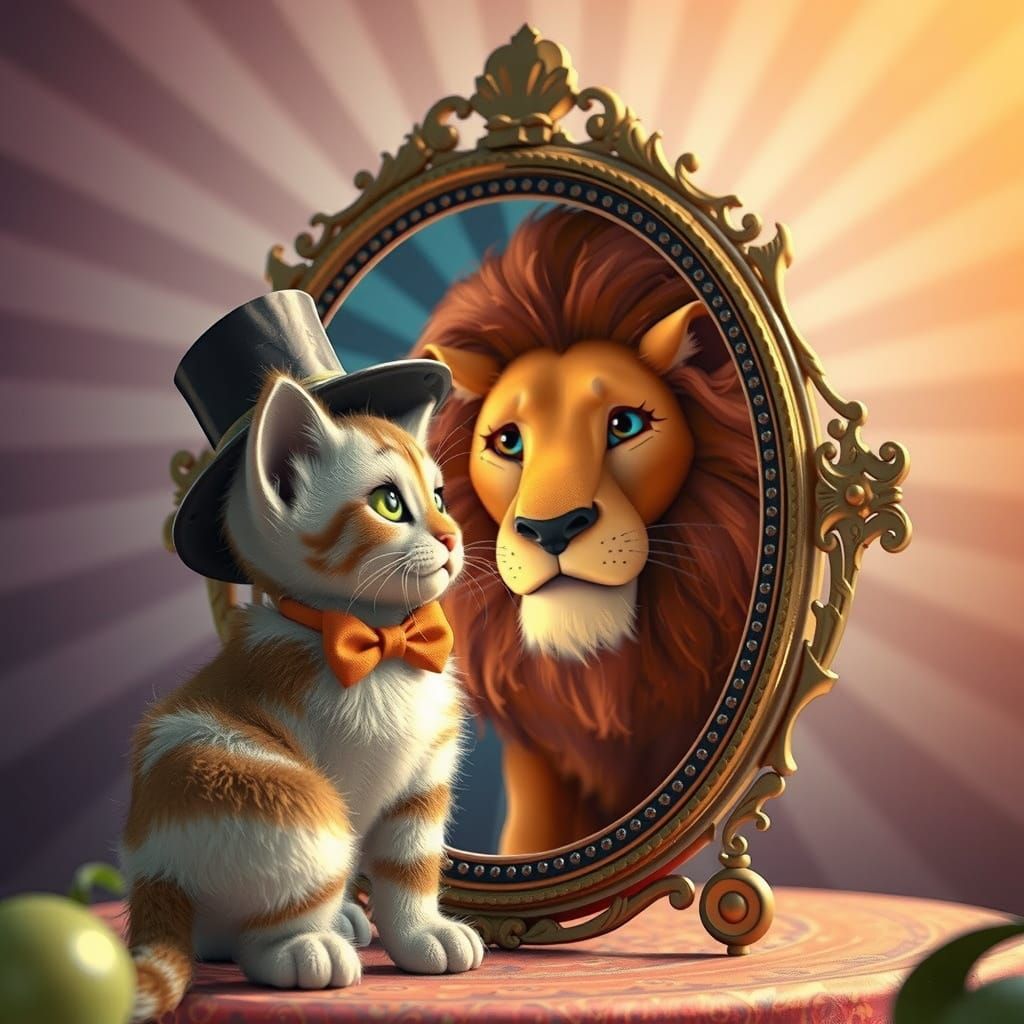 Whimsical Kitten Sees Majestic Lion in Wonderland-Inspired M...