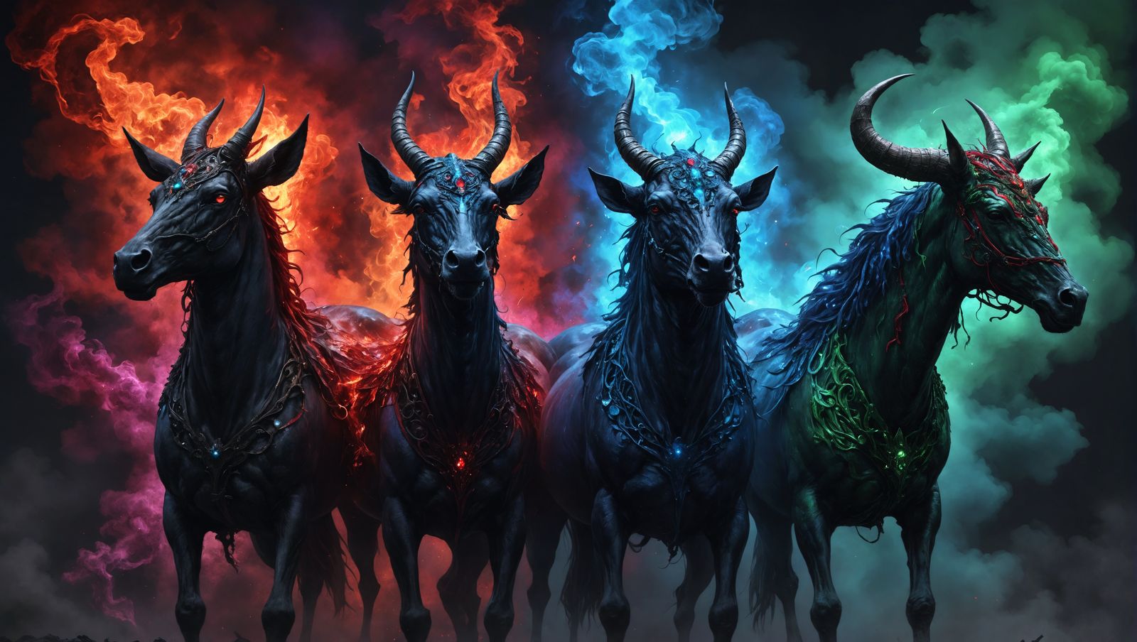 Psychedelic Goatmen Representing The Four Horsemen