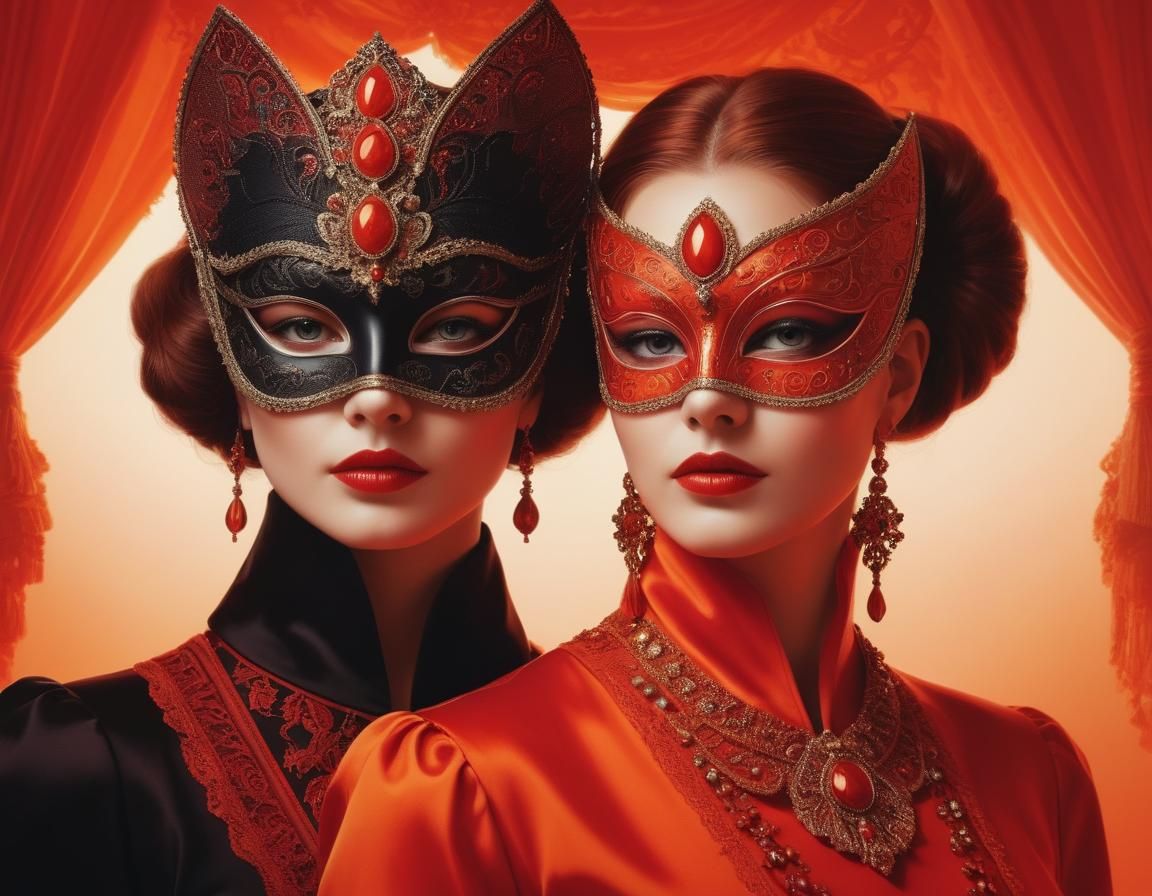Masked Women Portrait in Red, Concept Art