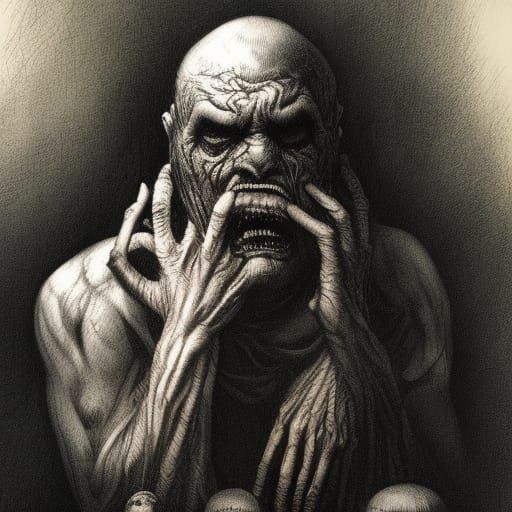 Creepy Old Man and Rat Pen and Ink Art