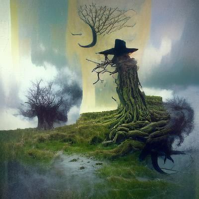 Eerie Witch Elm Silhouette at Twilight