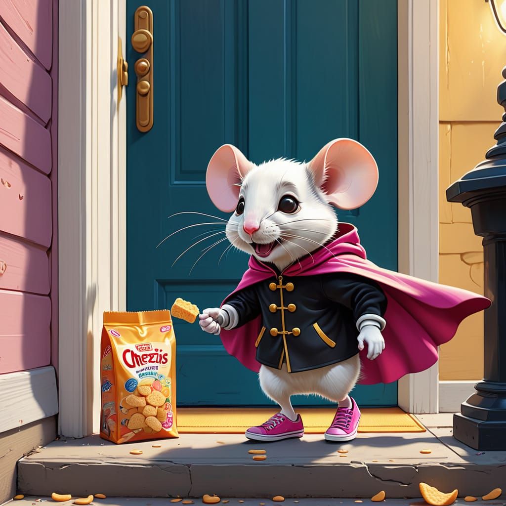 Cartoon Mouse Cheese Thief in Comic Book Style