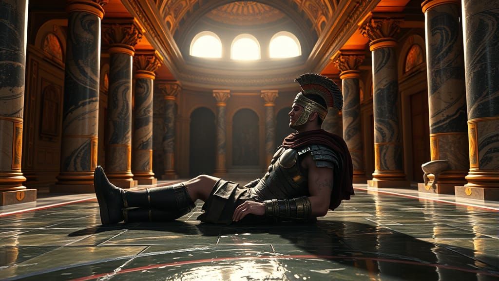 Roman Warrior at Leisure in a Luxurious Bathhouse