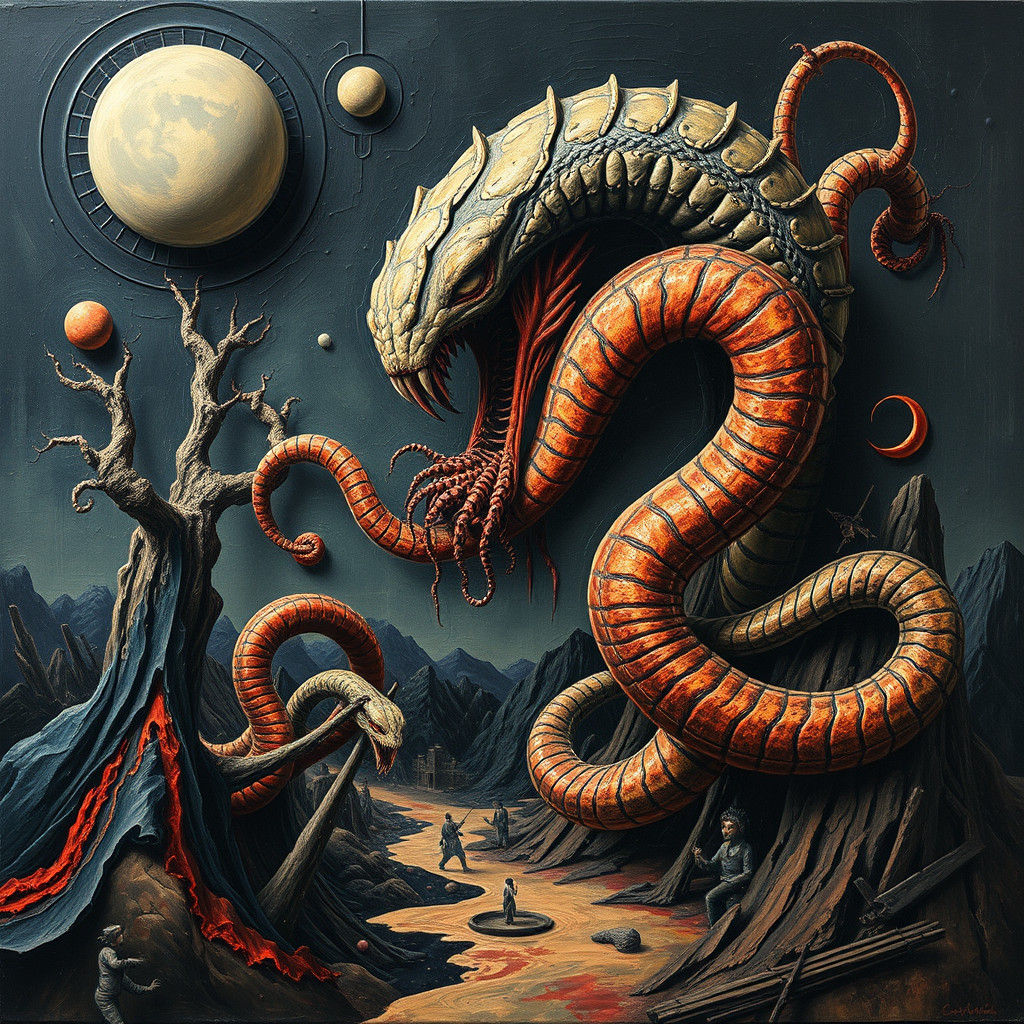 Surreal Horror Scene with Impasto Textures