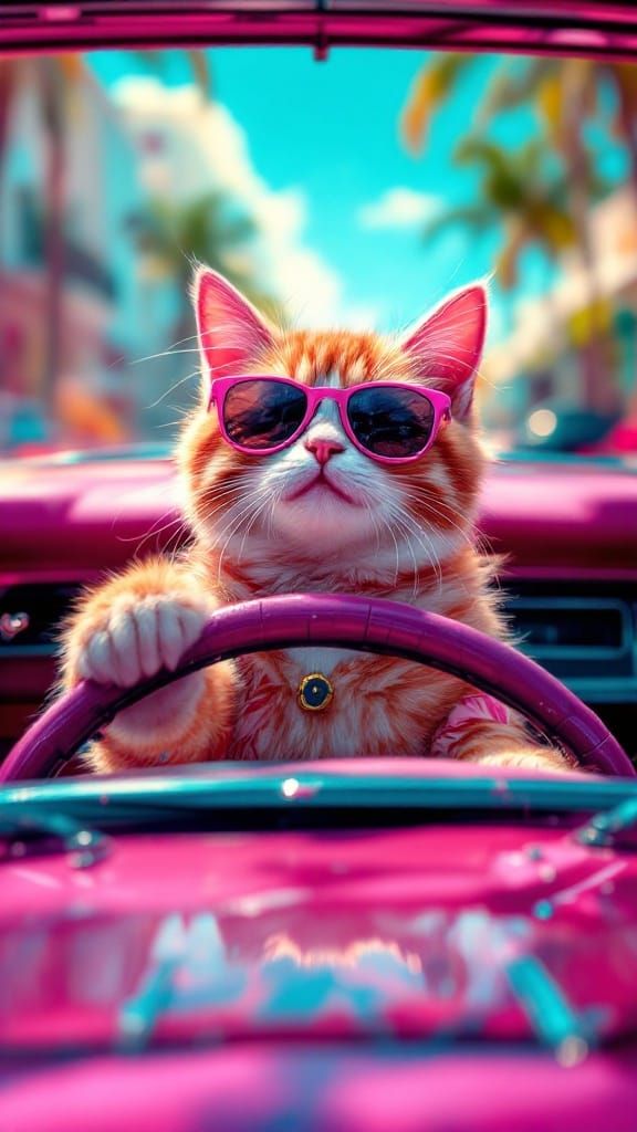 Cute Cat Cruises Miami in Pink Cadillac