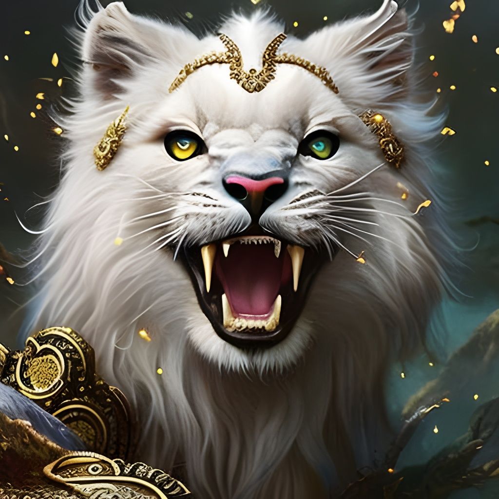 Iridescent Lion Cub with Big Eyes: Digital Art