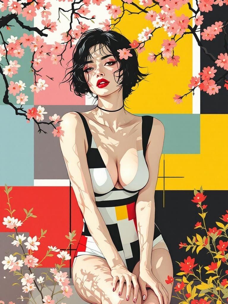 Geometric Pin-Up in Retro Cherry Garden, Nagel and Inoue Sty...