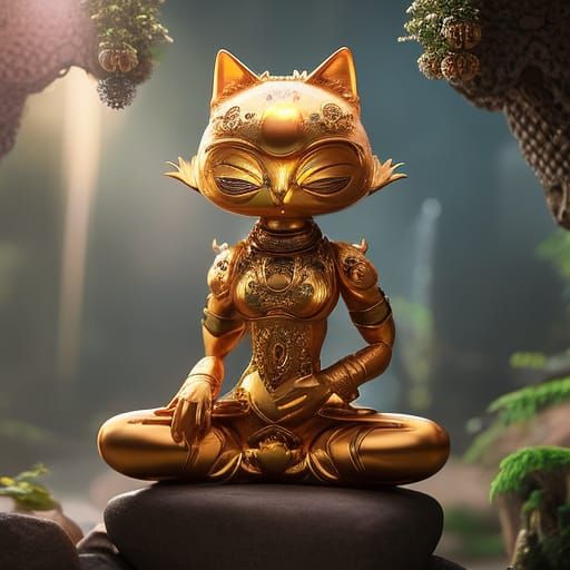 Alien Cat Guru in Yoga Lotus Pose