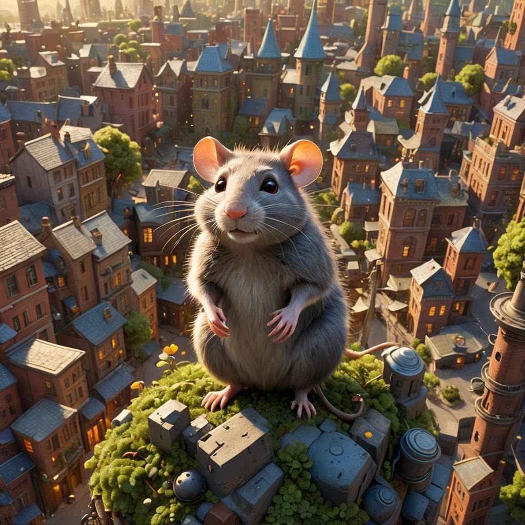 Rat in Cityscape: Pixar-Style 3D Digital Art