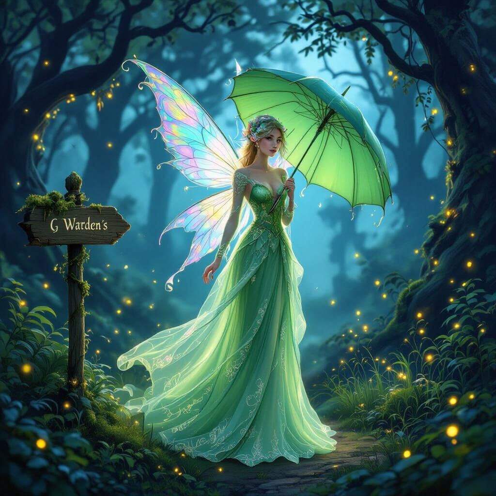 Fantasy Fairy in Enchanted Forest at Twilight