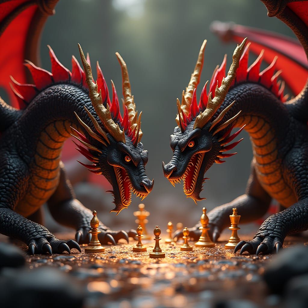 Dragons Playing Chess: Detailed Matte Painting
