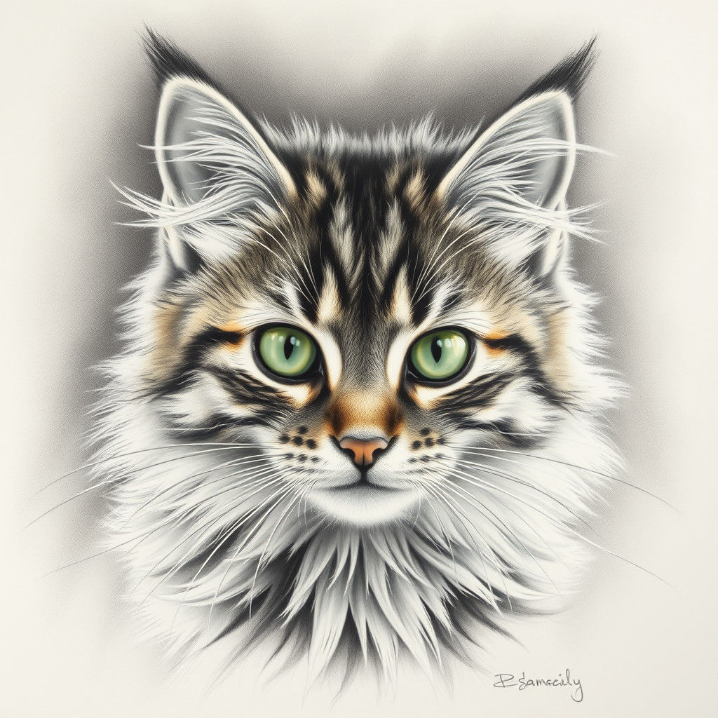 Detailed Charcoal Sketch of a Tabby Cat