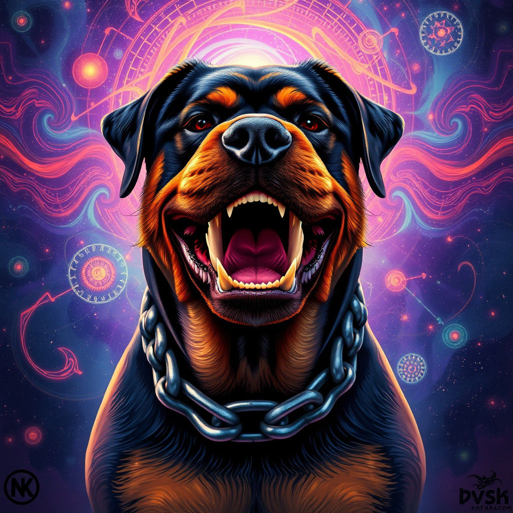 Menacing Rottweiler in Astral Cosmic Art