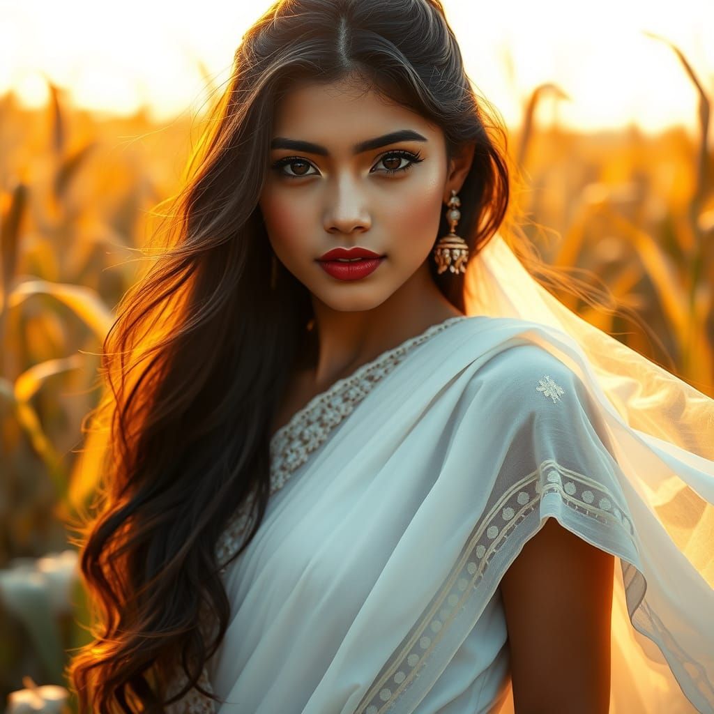 Vibrant Young Woman in White Lahenga