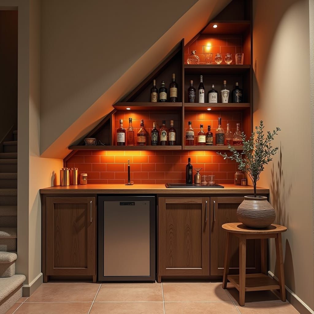 Cozy Home Bar Nook Under Staircase