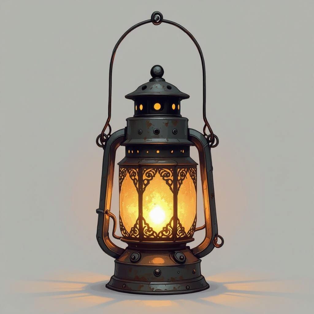 Intricate Lantern with Warm Glow in Industrial Style