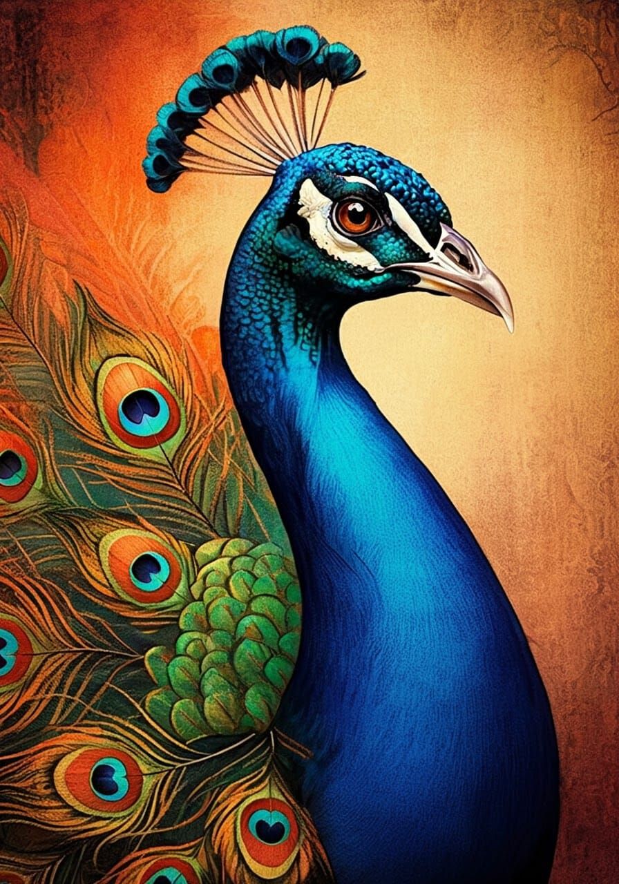 Abstract Peacock with Geometric Feathers in Modern Style