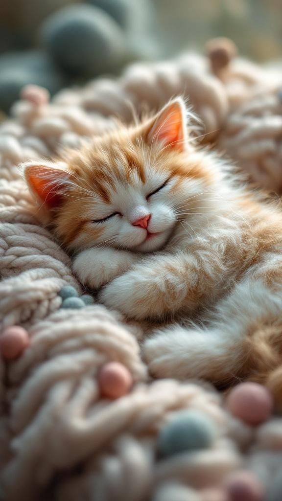 Cozy Felt Cat Asleep on Wool Cushion