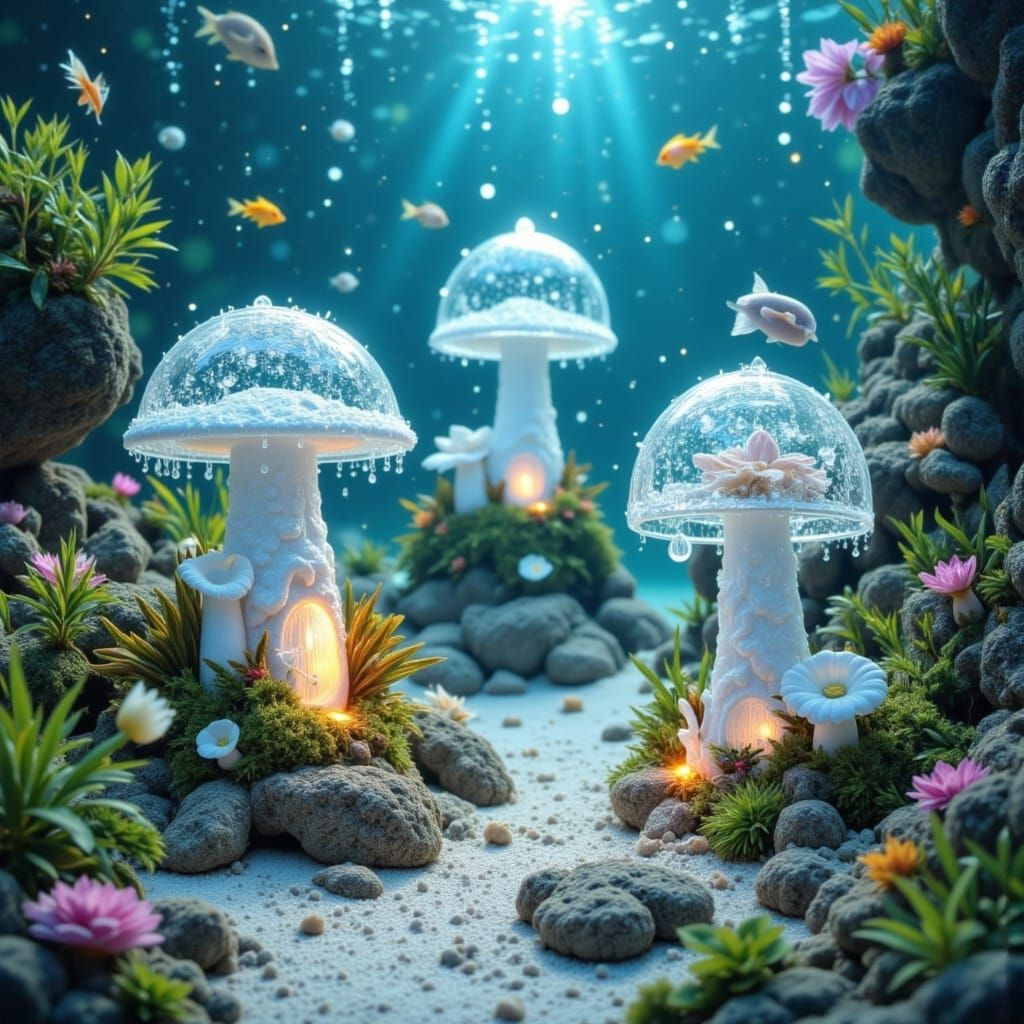 Underwater Crystal Toadstool Homes: A Glass Fantasy