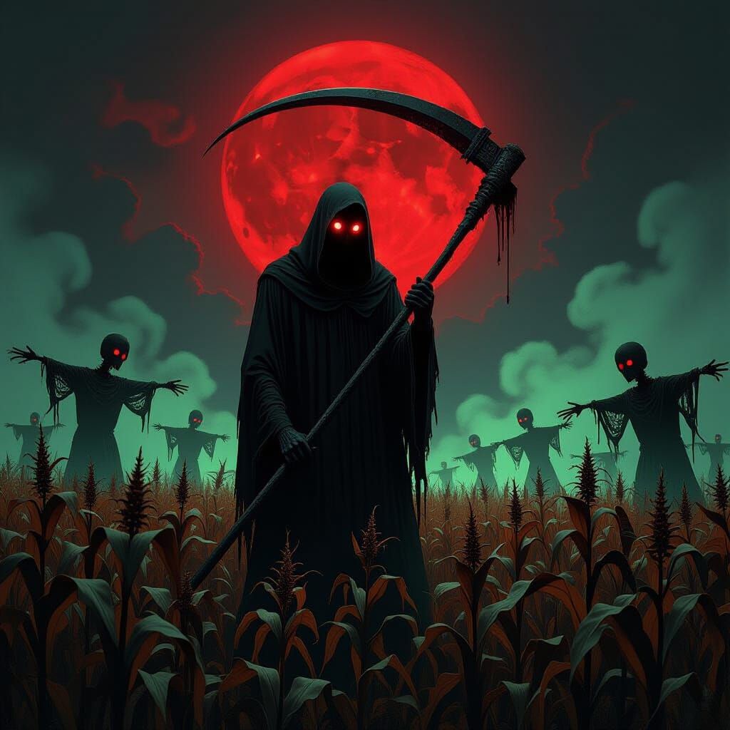 Grotesque Figure in Surrealist Nightmare Landscape