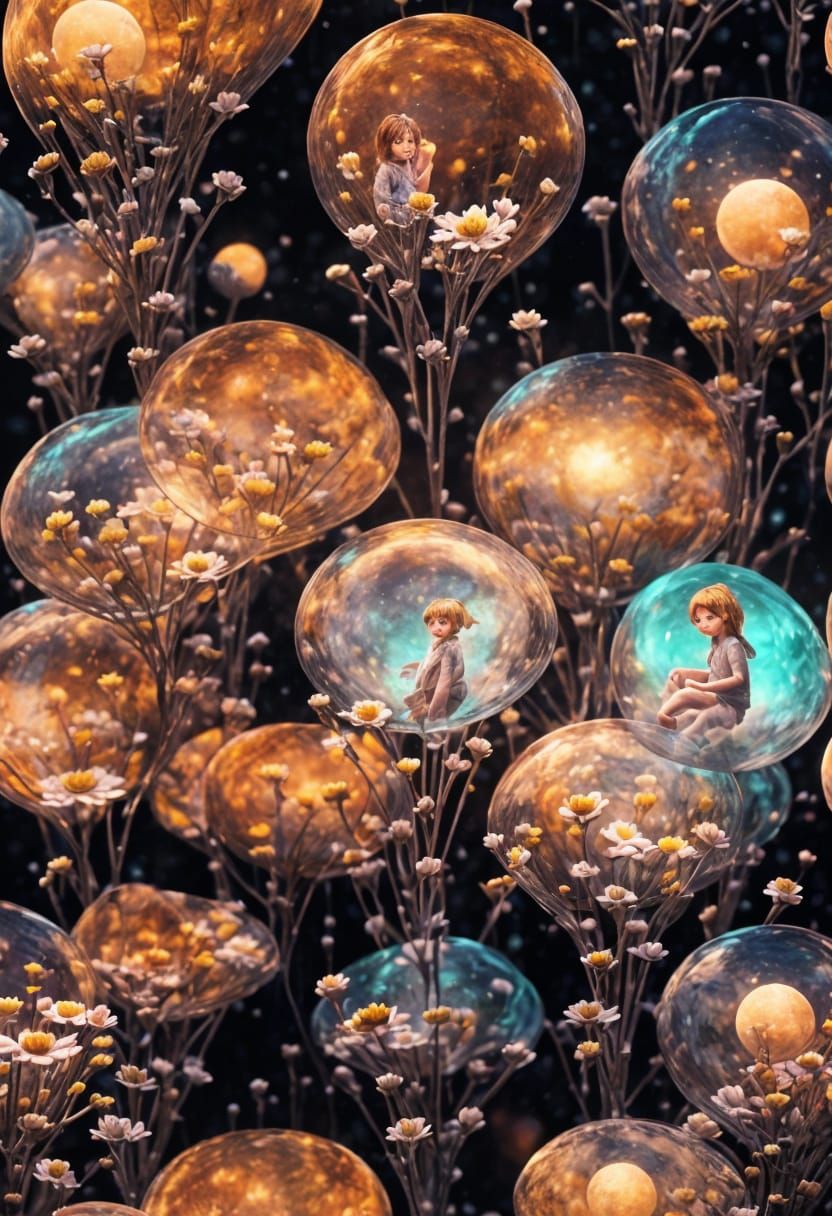 Girl in Bubble with Daisies: 3D Rendered Art