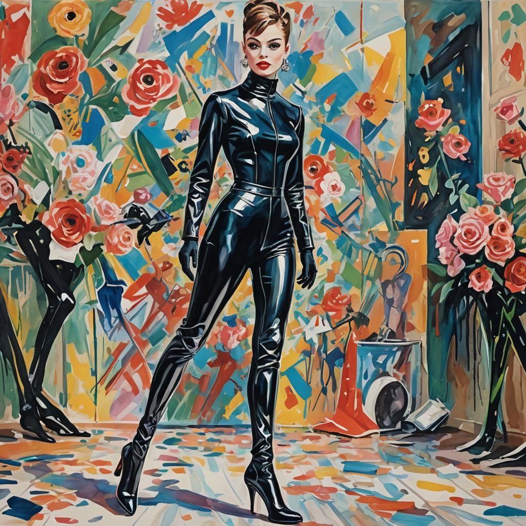 Magazine Cover: Latex Catsuit in Gouache Style