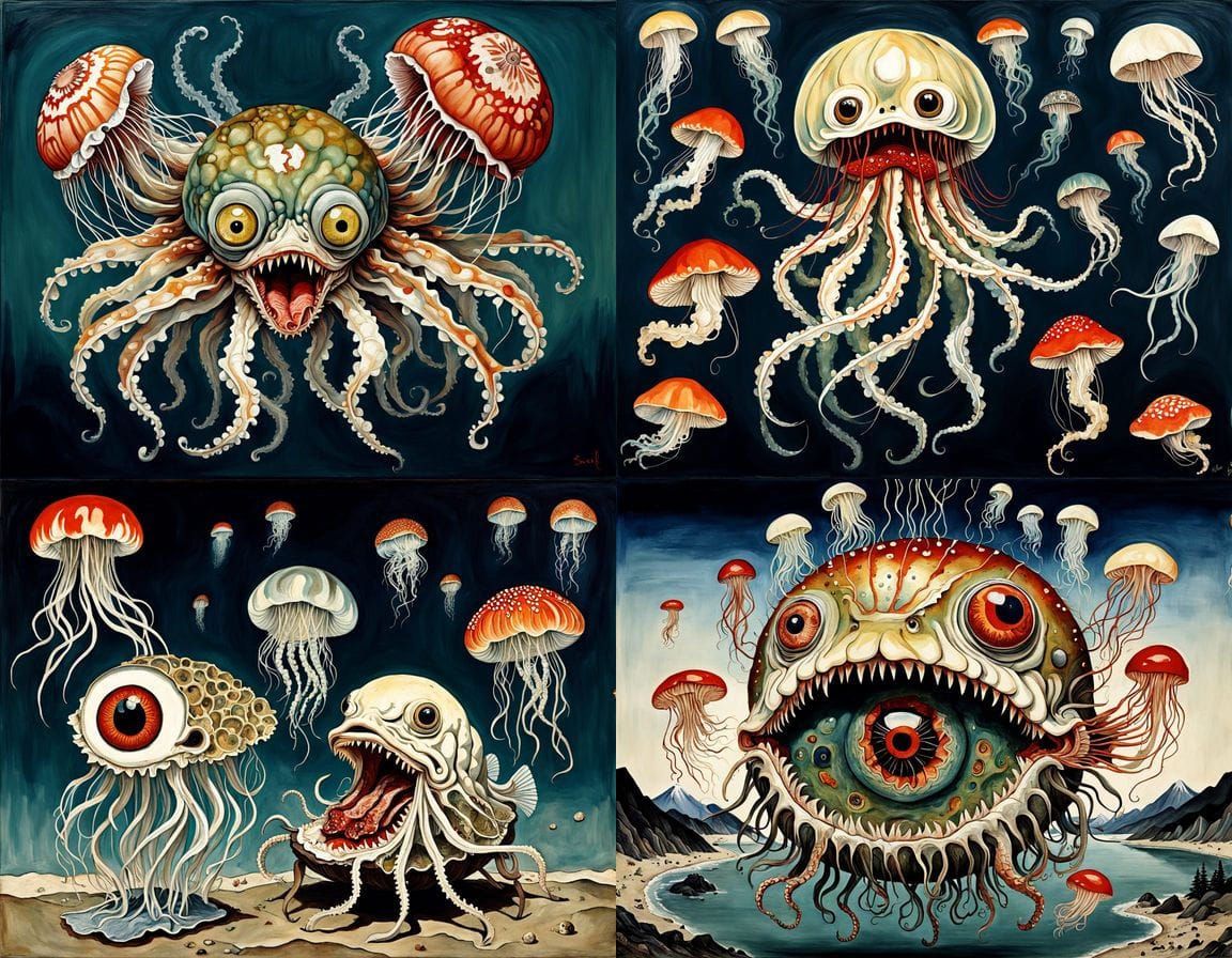Ukiyo-e Hybrid: Mythical Jellyfish Horror