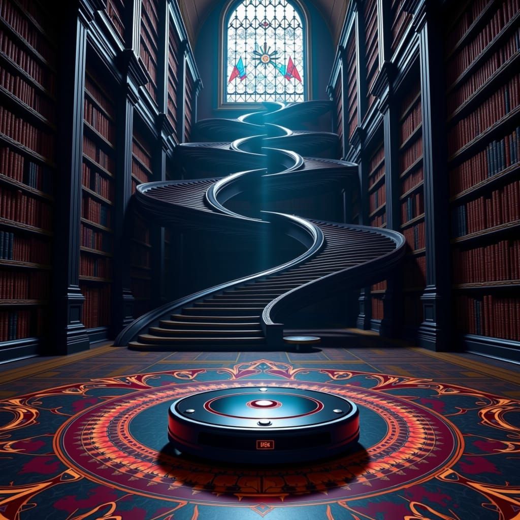 Cosmic Roomba in Abandoned Gothic Library