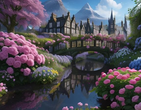 Glowing Scottish Garden with Roses and Hydrangeas