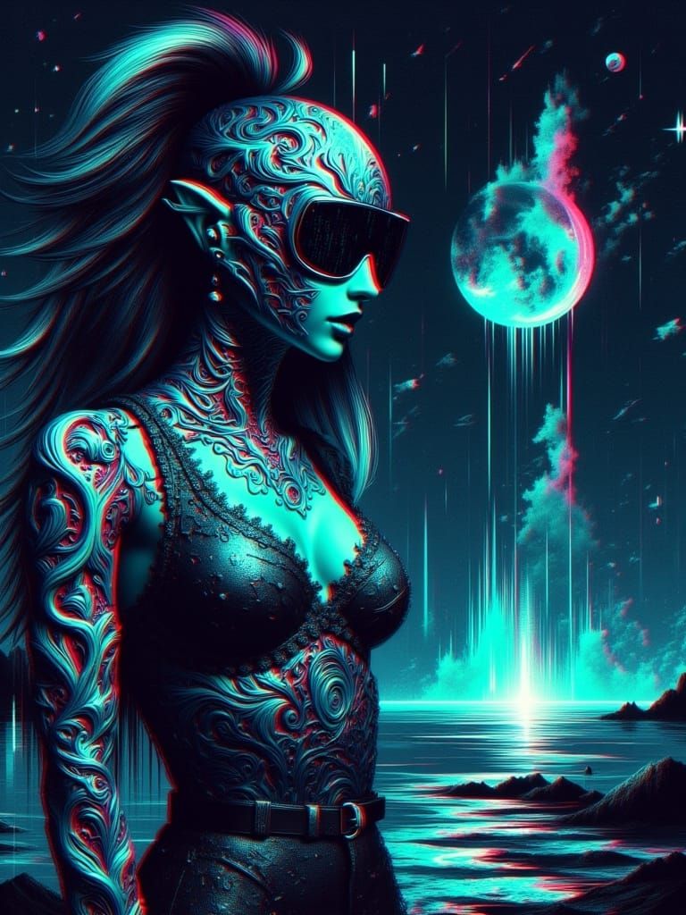 Elegant Android & Human in Cosmic Void