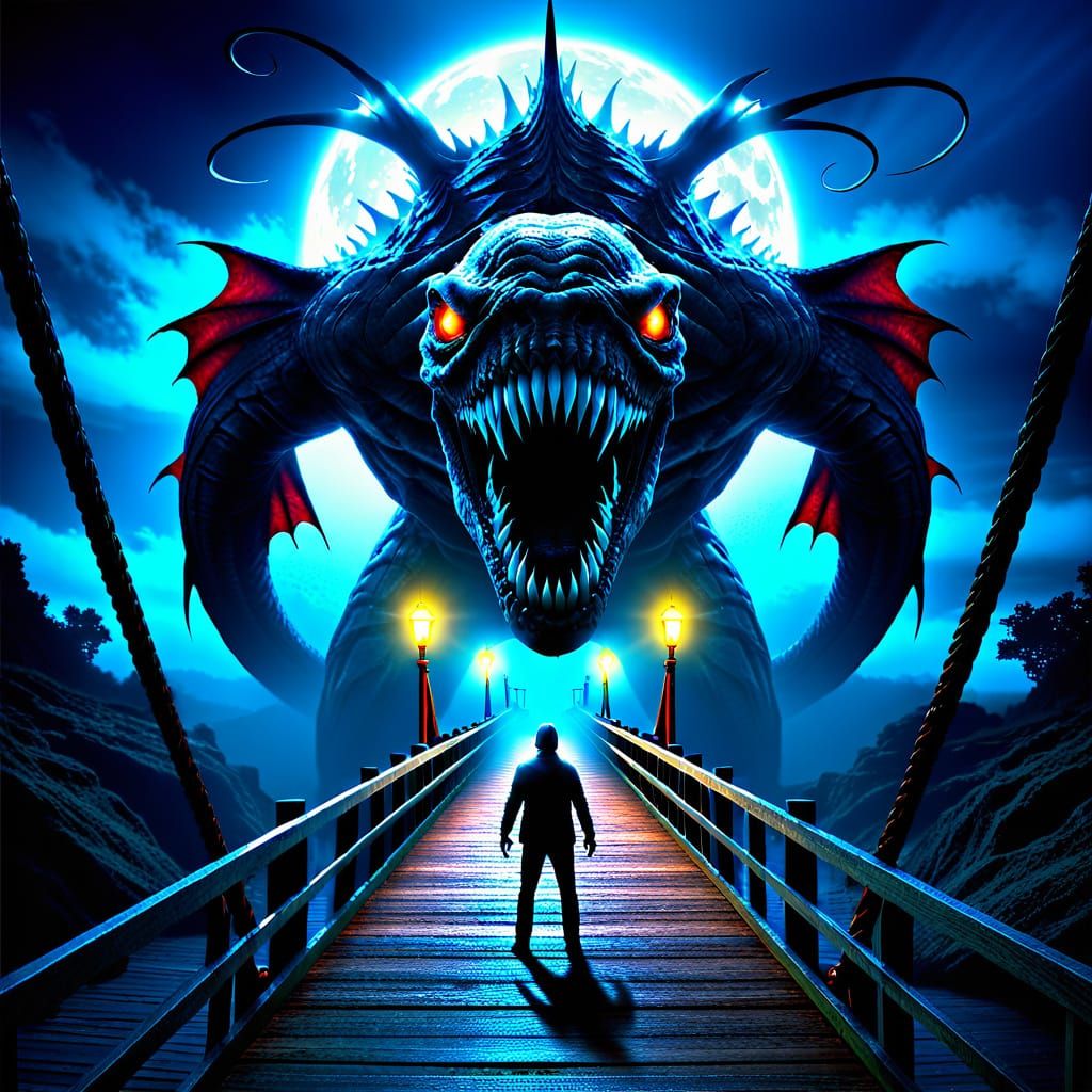 Gigantic Nightmare Creature Attacks Human on Bridge