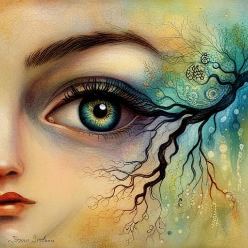 Eye Reflecting a Candyland Wonderland in Gouache