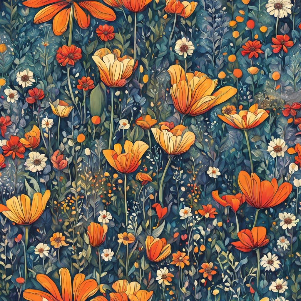 Vibrant Abstract Flower Meadow With Fine Details