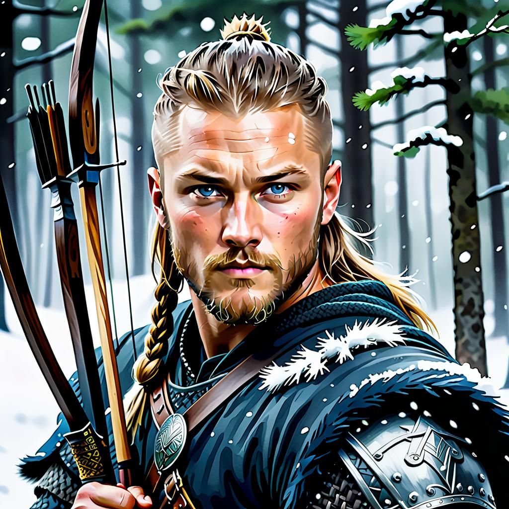 Viking Archer Portrait in Watercolor Style