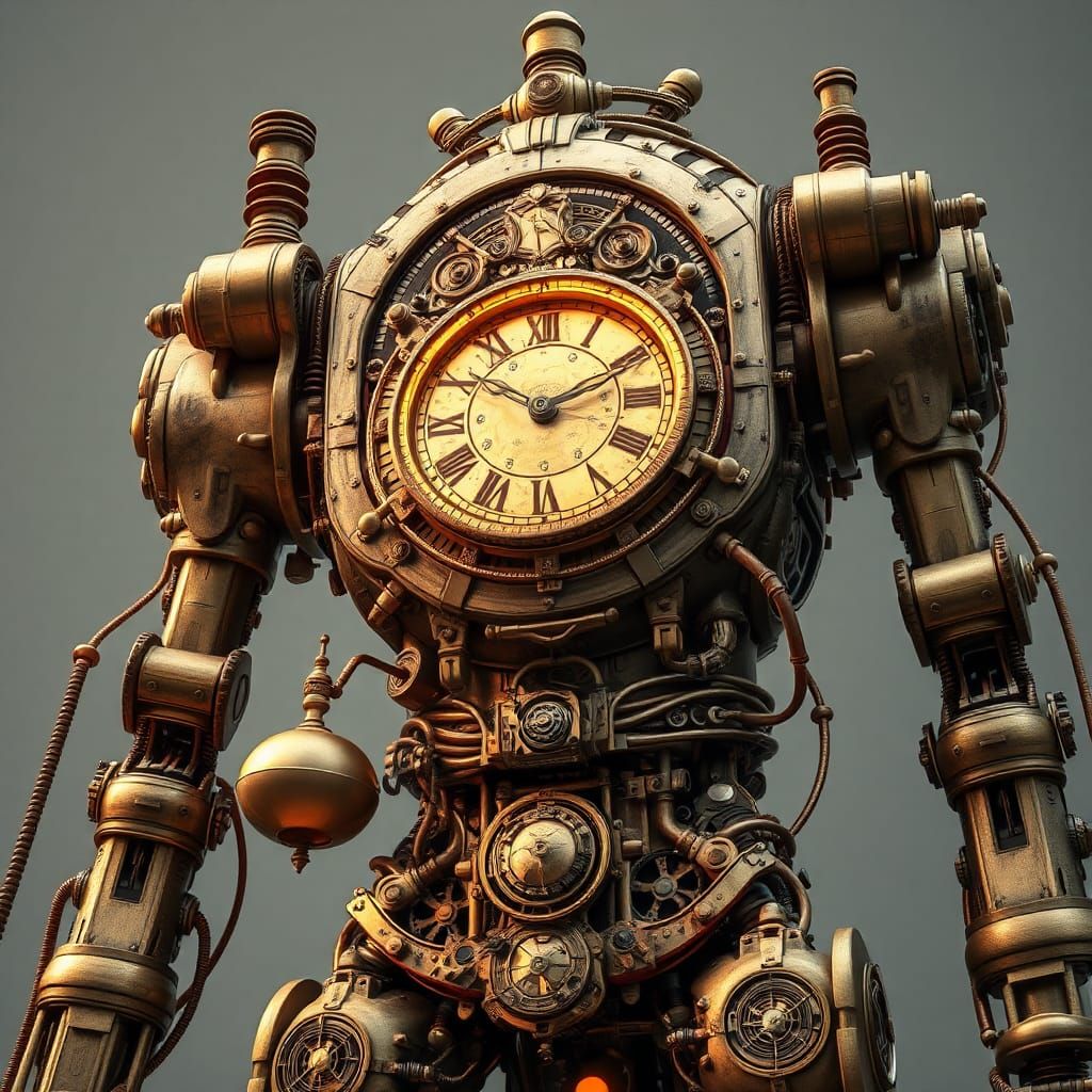Clockwork Colossus: A towering, humanoid robot with a body m...
