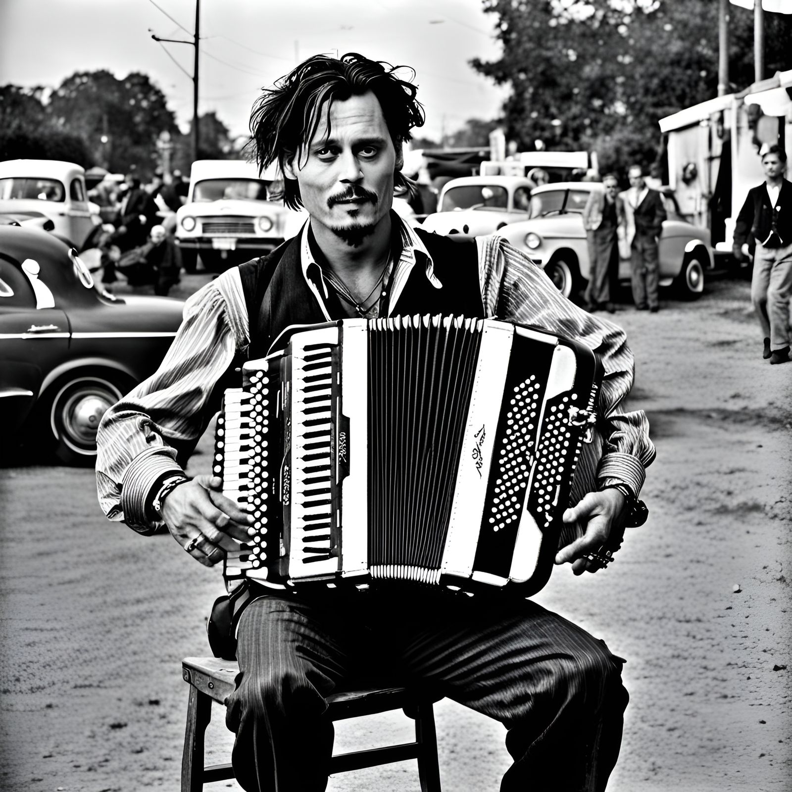 Johnny Depp with Accordion
