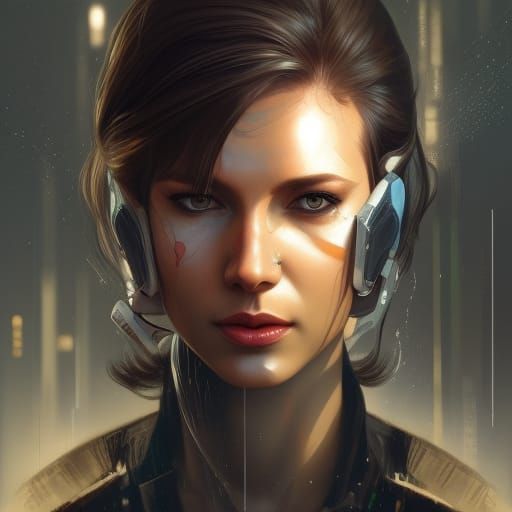 Female Cyborg Portrait in Cyberpunk City, 8K