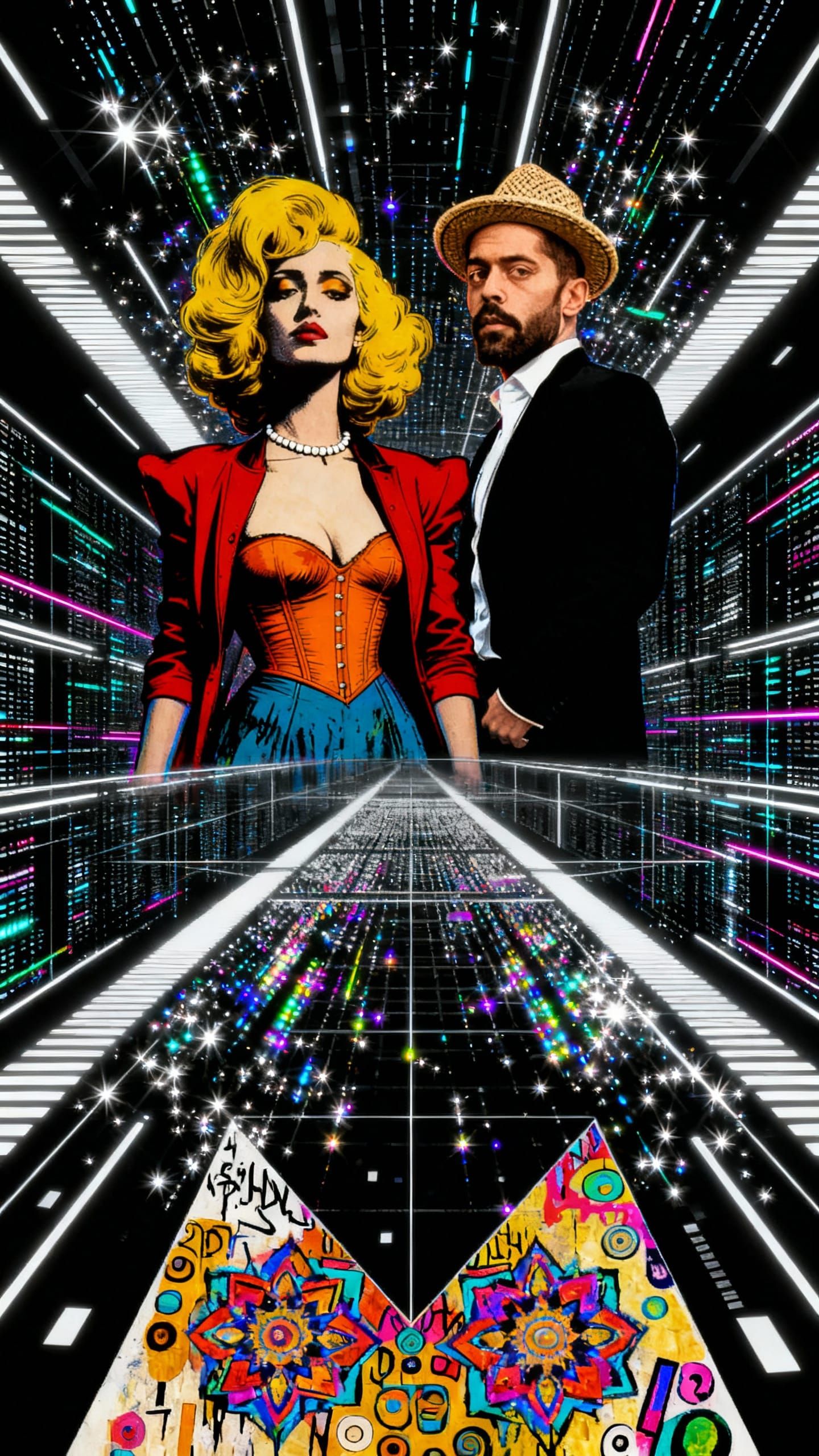 Bohemian Couple in Cyber Matrix, German Expressionism Style