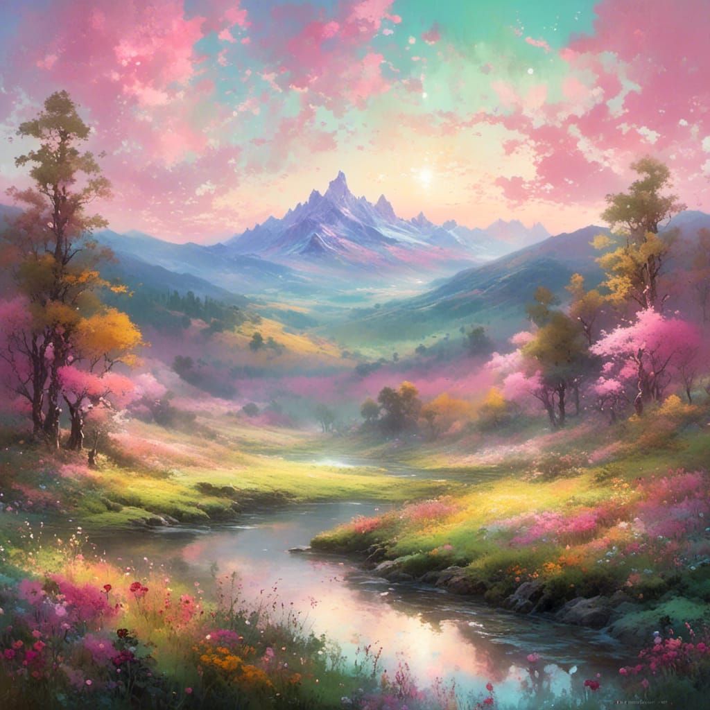 Dreamscape of Blossoming Peaks