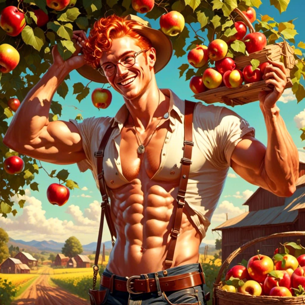 Redhead Cyborg Farmer Wiping Sweat in Retro Style