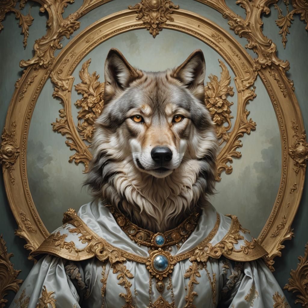 Atmospheric Wolf Portrait in Hyperrealistic Style