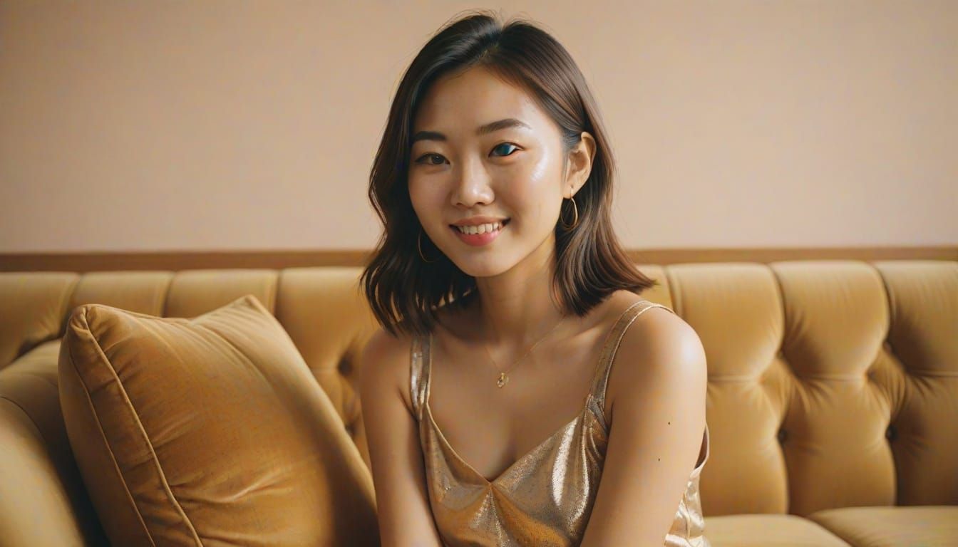 Cozy Afternoon with a Young Asian Woman in Warm Hues