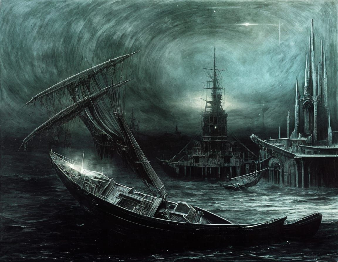 Ghost Ship at Night: A Dark Surreal Vision