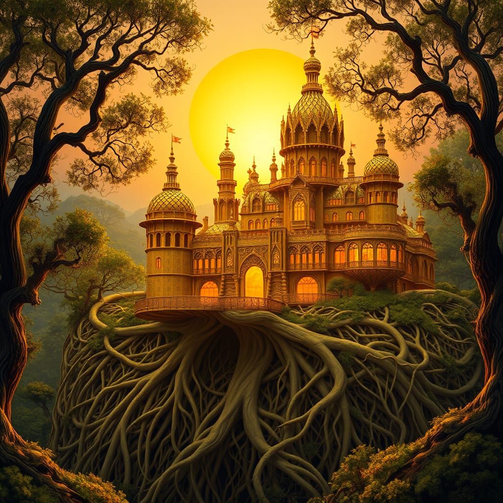 Golden Tree Root Palace in Art Nouveau Style